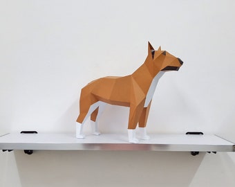 Scultura di carta Bull Terrier, modello 3D Papercraft (PDF)