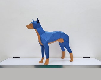 DIY Dobermann Papierskulptur, 3D Dobermann Papercraft Template (digitaler Download)
