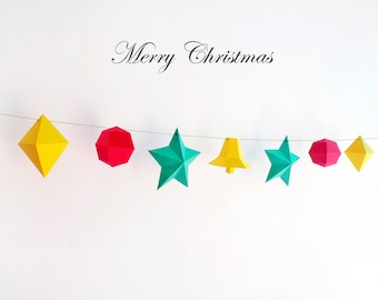 DIY Christmas Bunting,Wall decor,Wall mount,Christmas Decoration,Party flags,Santa Claus,Printables,Papercrafts,Garland,Paper flags,3d