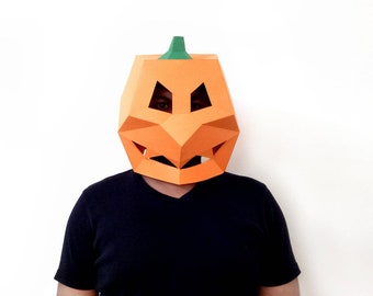 Papercraft pumpkin, Halloween Mask, Pumpkin mask, Halloween costume, Halloween party, 3d Papercraft mask,Papercraft templates,Papercraft kit