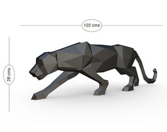 DIY Papercraft Panther Sculpture, Lowpoly Model (pdf, svg, dxf, png)