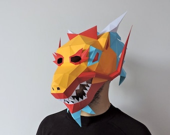 DIY Papercraft Chinese dragon face mask,Halloween costume,Dragon mask,Party mask,Printable mask,Lowpoly mask,Halloween mask,Cosplay mask pdf