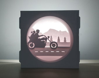 Motorcycle Trip 3D Tunnel Card, Paper Laser Cut Template (Digital Download)