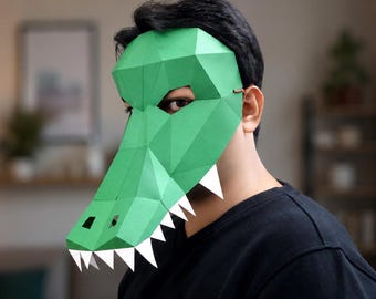 DIY Papercraft Alligator Mask, Low Poly Costume (PDF Pattern)