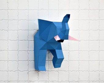 Trofeum z głowy słonia w stylu low poly, dekoracja ścienna z papieru (PDF)