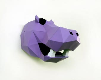 DIY Papercrafts,Hippo,Hippopotamus,Hippo Head trophy,Hippopotamus Head Trophy,Wall decor,Wall hanging,Paper Hippo,Printable Hippo,DIY kits