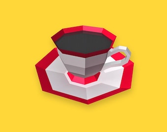 DIY Lowpoly Papercraft Cup and Saucer (Digital Files)