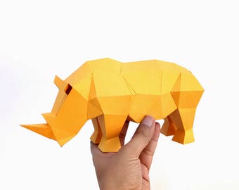DIY Papercraft Rhino Sculpture,3d papercraft,Papercraft sculpture,Origami,Rhinoceros,Silhouette Cameo,Cricut,Silhouette Studio,Printables