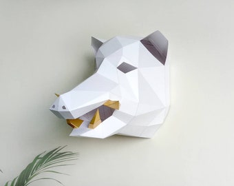 DIY Papercraft Trofeo de cabeza de jabalí, artesanía de papel 3d, Lowpoly, escultura de papel, decoración de pared, trofeo de jabalí, origami, cerdo salvaje, taxidermia sintética de cabeza de animal