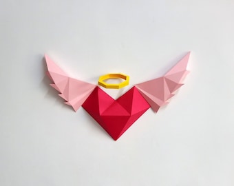 DIY alas de Ángel decoración de la pared, decoraciones de Valentines, corazón de Ángel, papercraft corazón, Origami corazón, corazón imprimible, SVG archivos de corte, corazón SVG