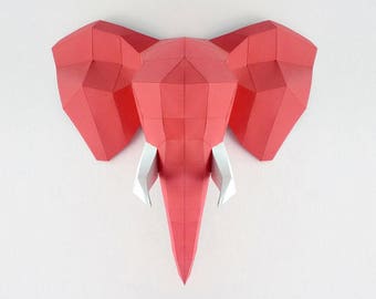 DIY Papercraft Elephant Trophy,Lowpoly Elephant Trophy,3d elephant model,Elephant wall decor,Pepakura templates,Elephant svg,Elephant gifts