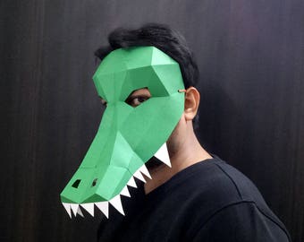 DIY Papercraft Alligator mask,Crocodile mask,Alligator head,Papercraft Crocodile,lowpoly mask,DIY mask,papercraft mask,Cosplay costume