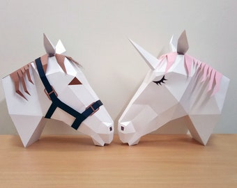 Papercraft Unicorn Trophy, Lowpoly horse head (PDF Pattern)