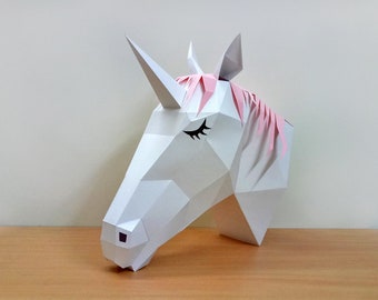 DIY Unicorn Head Papercraft Trophy, Lowpoly Wall Decor (PDF Pattern)