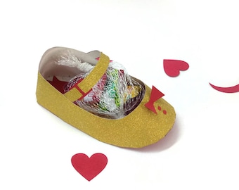 Baby Shoe Favor Box, Golden Party Goodie, DIY Printable (Digital Download)