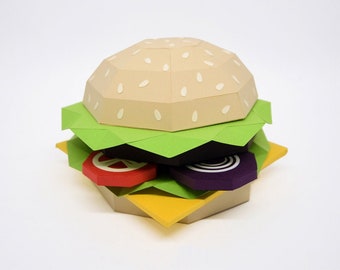 DIY Papercraft Hamburger,3d papercraft,Lowpoly hamburger, Papercraft kit,Burger png,Hamburger pattern,Silhouette files,Cameo files,dxf file