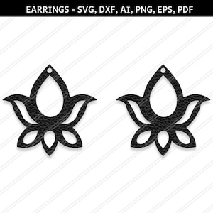 Boucles d'oreilles Lotus, boucles d'oreilles svg, Bijoux svg, bijoux en cuir, silhouette Cricut, Boucles d'oreilles vecteur,Modern boucles d'oreilles-svg,dxf,ai,eps,png,pdf, Hanging