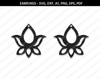 Lotus earrings,earrings svg, Jewelry svg, leather jewelry,Cricut silhouette, Earrings vector,Modern earrings-svg,dxf,ai,eps,png,pdf, Hanging