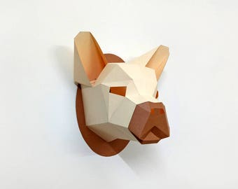 French bulldog head trophy,3d papercraft,DIY papercrafts,Low poly,Animal head,DIY kits,DIY gifts,Origami,Digital download,Pug dog trophy