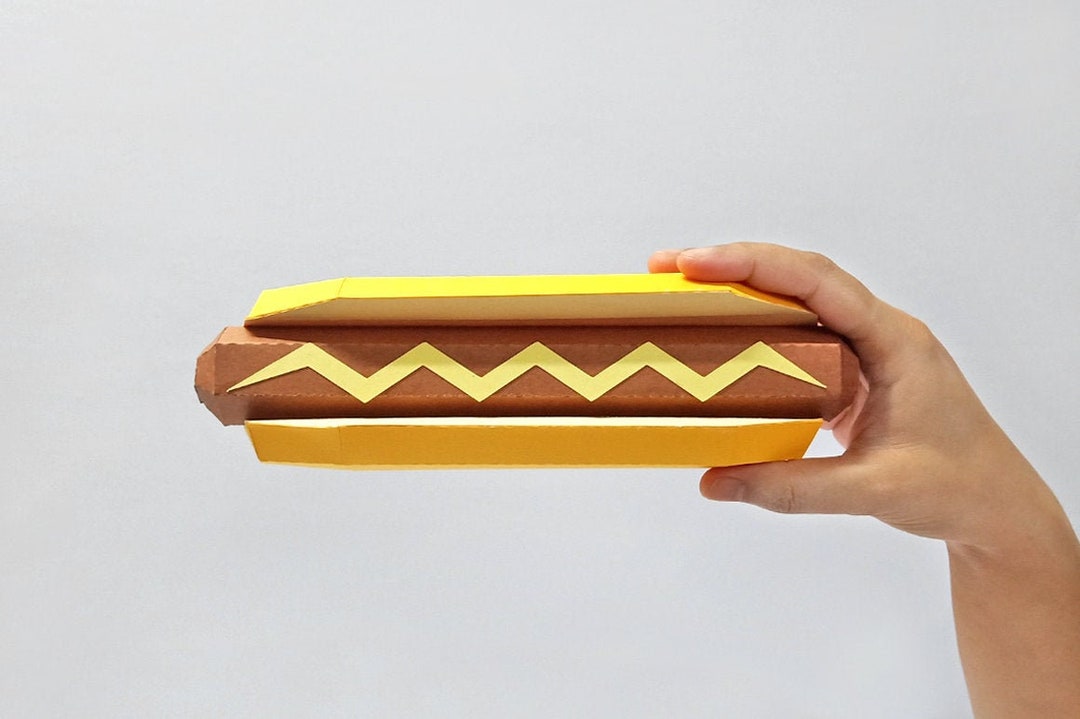 DIYペーパークラフト ホットドッグテンプレート、ローポリ3Dアート