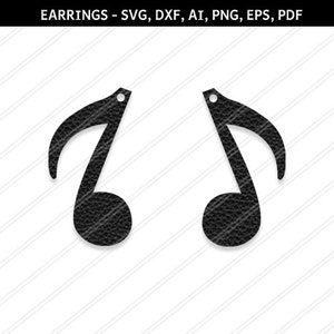 Brincos de notas musicais, brincos svg, joias svg, joias de couro, silhueta Cricut, vetor de brincos, brincos modernos-svg, dxf, ai, eps, png, pdf