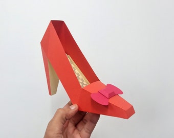 DIY Papercraft Ruby slippers,Papercraft shoe,High Heel Belly, 3d papercraft,Low poly papercraft,Ruby Slippers,Paper shoe,Party props,3d shoe