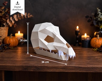 3D Low Poly Halloween Skull Papercraft, Halloween skull mask Template (Digital Download)