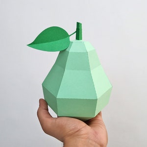 DIY Papercraft peer, Papercraft fruit, papieren speelgoed, feestdecoratie, kinderkamer decor, 3D origami peer, cameo bestanden, peer patroon, laag poly peer dxf