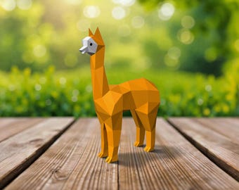 Sculpture 3D en alpaga papercraft, modèle de lama lowpoly (fichiers numériques)