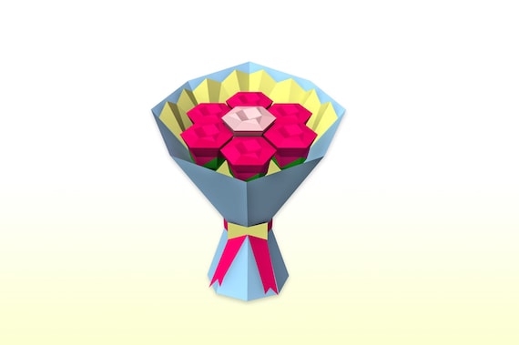 Papercraft Flower Bouquet Templates, Lowpoly 3D Origami (Digital Files)