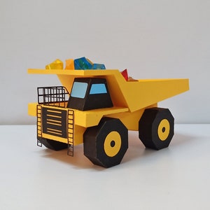 DIY imprimible Camión volquete, camión de papel, adaptador de volteo favor, caja de regalo, caja de caramelos, camión de papel, favor de fiesta, camión de fiesta, camión dxf, camión Lowpoly