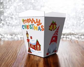 DIY Papercraft Christmas Favor Box, Santa Gnome Print (Digital Files)