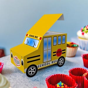 DIY Papercraft School bus favor box, School bus png, Bus favour box, Printable School bus, Birthday favors, Party favors