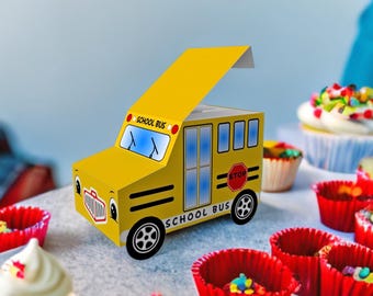 Caja de regalo con forma de autobús escolar hecha en papel (archivos PDF)