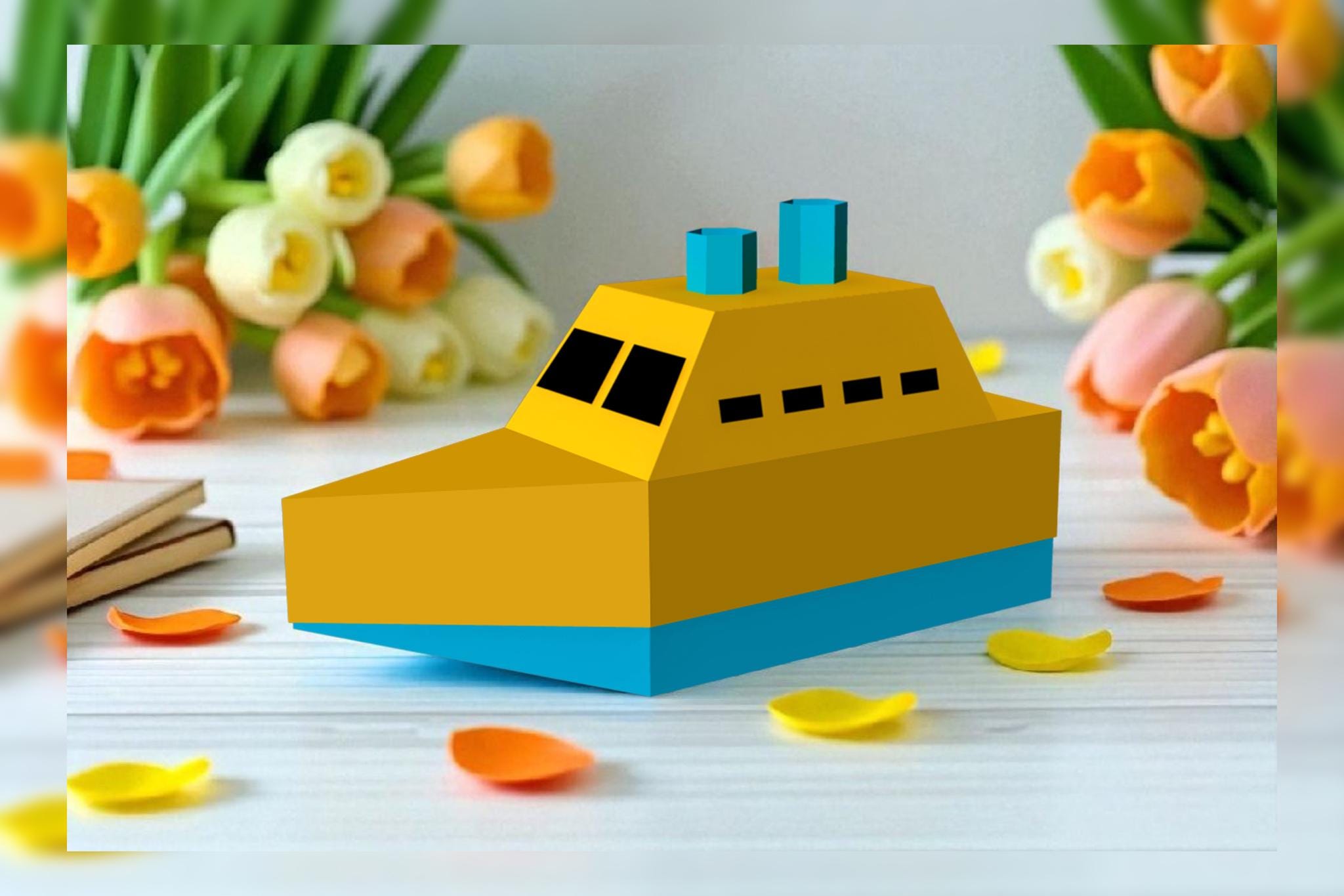 Paper Raft Designs DIY Papercraft Boat Favor Box, Printable Sailboat Pattern (digital ...