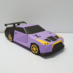 Bricolage Papercraft Voiture de sport, voiture en papier 3d, Papier basse poly, Voiture imprimable, Nissan gtr, Imprimer et plier, Voiture PNG, Modèle de voiture en papier, voiture 3D