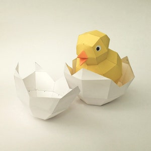 DIY niedliches gelbes Küken im ausgebrüteten Ei, DIY papercrafts, 3d puzzle, Papercrafts, Papiermodelle, Baby Huhn, Origami, lowpoly art Bild 3