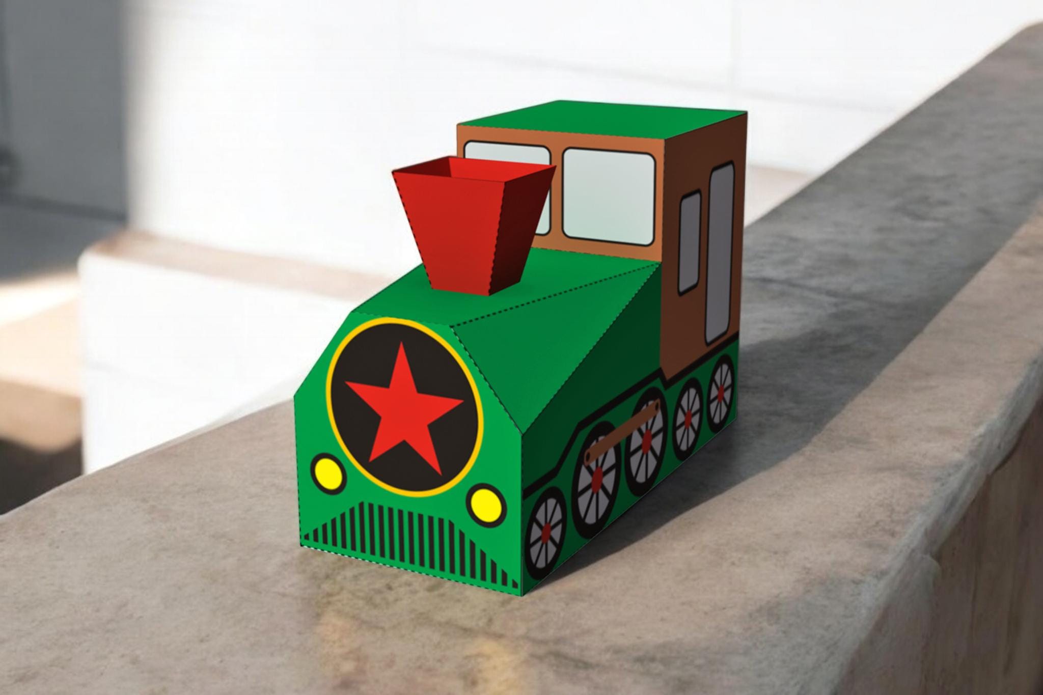 Papercraft Red Engine Papercraft Train Favor Box, Steam Engine Locomotive (digital Files ...