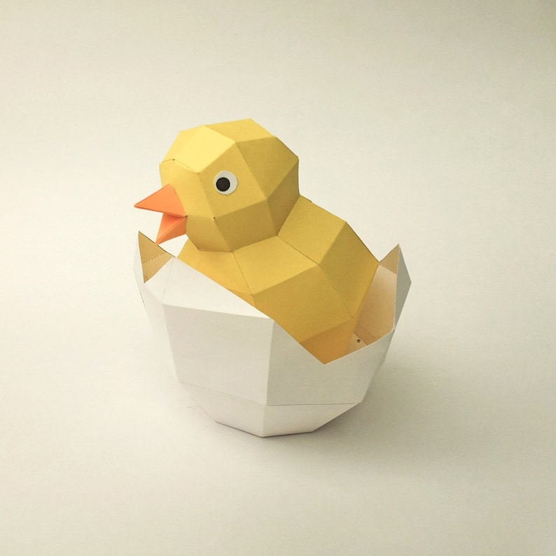 DIY niedliches gelbes Küken im ausgebrüteten Ei, DIY papercrafts, 3d puzzle, Papercrafts, Papiermodelle, Baby Huhn, Origami, lowpoly art Bild 2