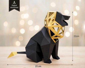 Low Poly Lion Papercraft, Geometric Animal Model (Digital Download)