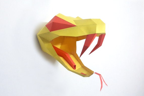 Diy Papercraftssnake Head Trophypaper Snakeprintable Snake Headorigami Snake3d Snakesnake Facelowpoly Snakeyellow Snakesnake Trophy