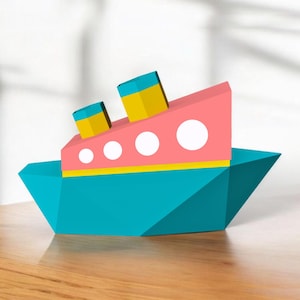 Caja de regalo de barco de pesca de bricolaje, coche de papel 3d, regalos de barco, regalo de baby shower, regalo de barco imprimible, impresión de barco, patrón de barco, barco de papel png
