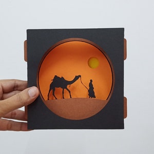 Safari nel deserto,Camel safari 3d scheda tunnel,Camel Shadow card,diY Card,Vector Card,Svg Card,Dxf Card,Silhouette Studio file,Camel svg file