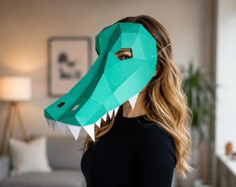 Masque d'alligator en papier à faire soi-même, costume de cosplay low poly (patron PDF)