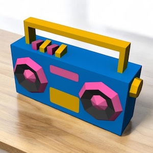 DIY Papercraft Retro Radio-bedankdoos, feestrekwisieten, muziekcadeaus, voor muziekliefhebbers, radiopatroon, Papercraft boombox png, boombox print