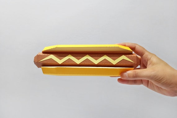 DIYペーパークラフト ホットドッグテンプレート、ローポリ3Dアート