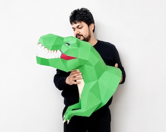 Papercraft T-Rex Trophy, 3D Wall Art, Dinosaur head (PDF Templates)