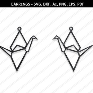 Kran-Ohrringe Svg, Vogel Ohrringe Svg, Schmuck Svg, Lederschmuck, Cricut, Ohrringe Vektor, Kranich Geschenk, Origami Schmuck, Svg, Dxf, ai, Eps, Png, Vogel