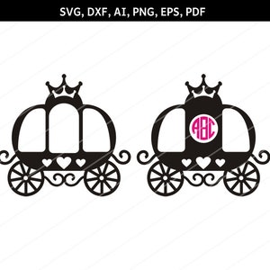 Carrozza principessa SVG, trasporto Clipart, file in formato Svg, tagliare SVG file, file di Silhouette, Cricut, Cindrella svg, principessa Carriage Monogram svg