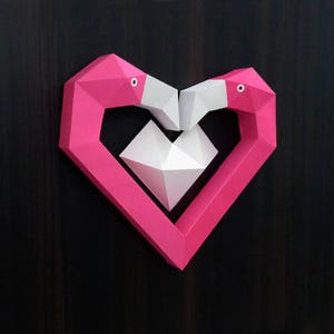 DIY Flamingo Heart Trophy,Flamingo decor,PDF templates,DIY Papercraft,3d papercraft,Valentines heart,Origami,Flamingo gifts,Valentines gift